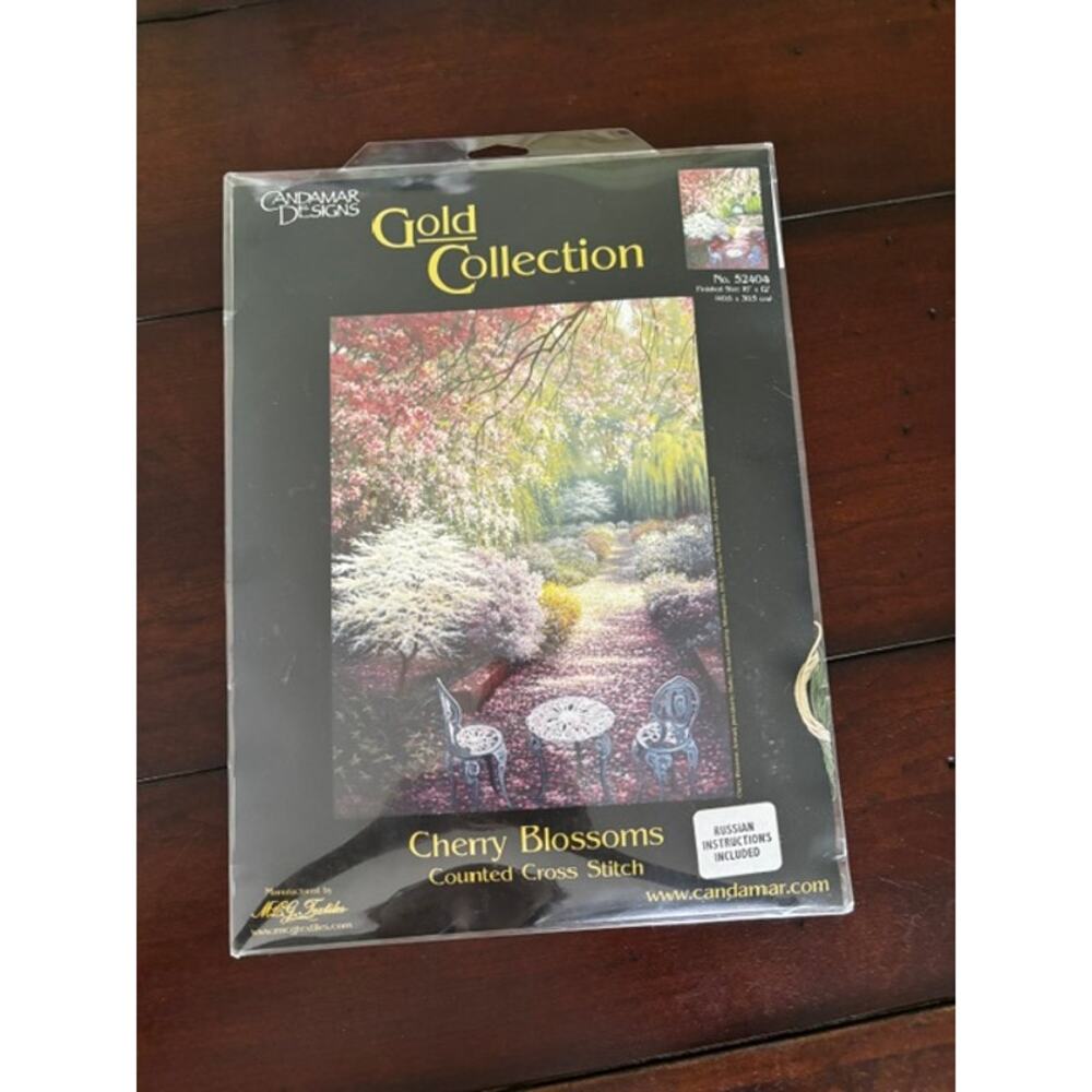 Vintage Candamar Cherry Blossoms Counted Cross‎ Stitch Kit Gold Collection NEW